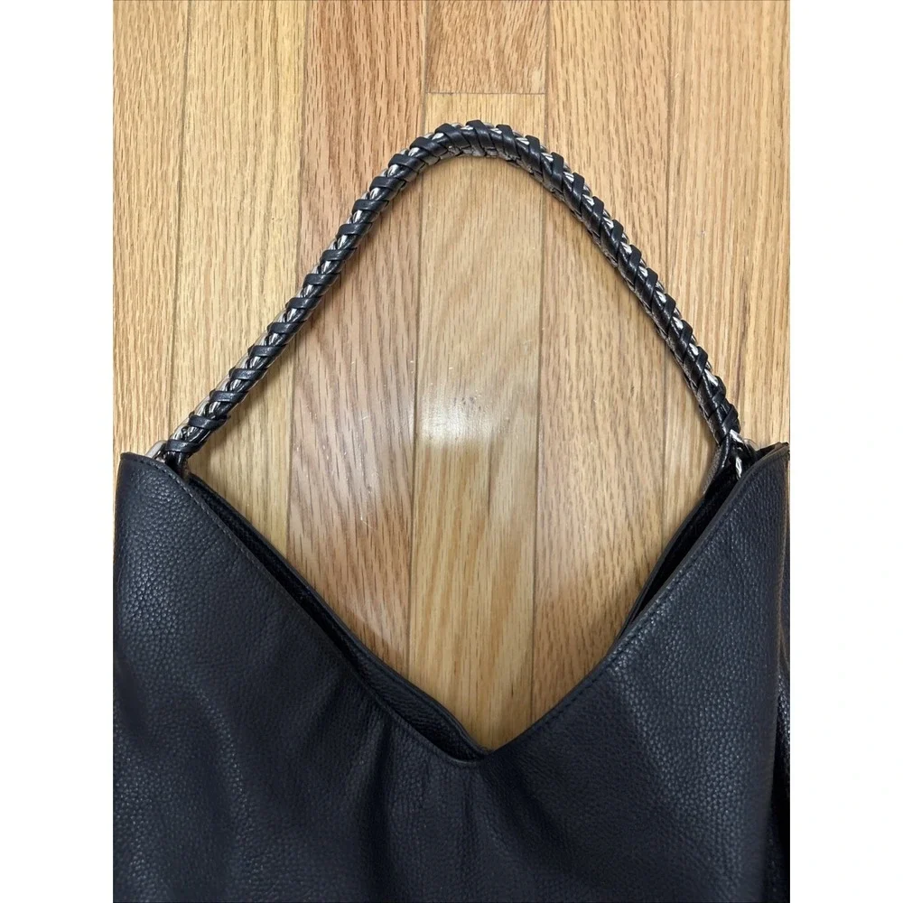 Rebecca Minkoff Black Leather Slouchy Hobo Bag Braided Metal Strap